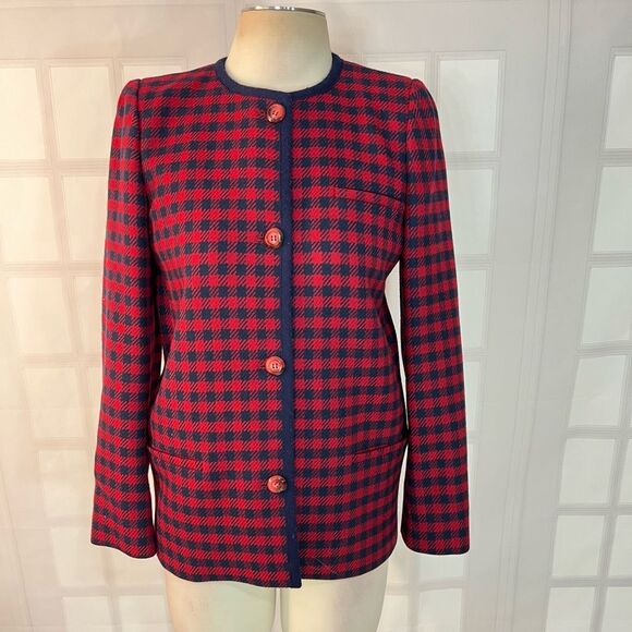 Valentino miss V vintage red blue checkered wool button down